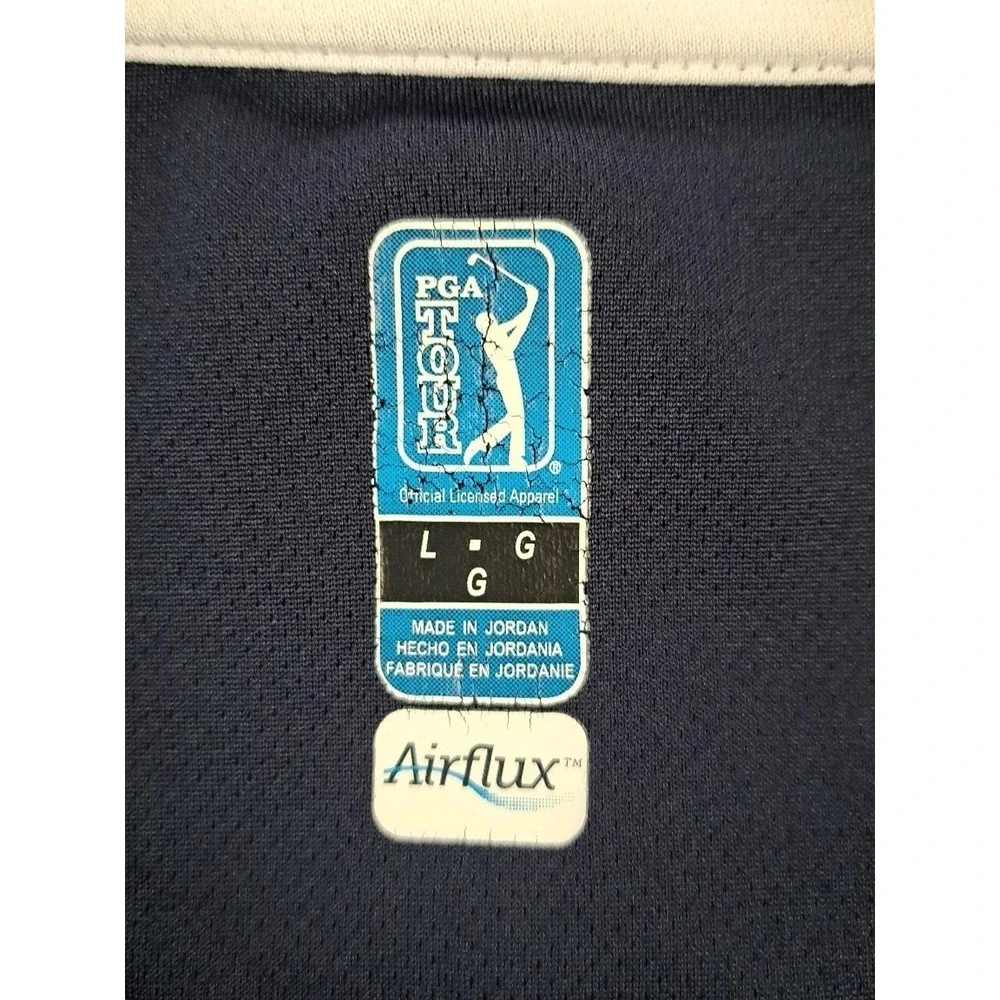 PGA Tour Airflux Golf Polo L Navy Blue Gray Accent 3 Button Short Sleeve Casual - Picture 3 of 9